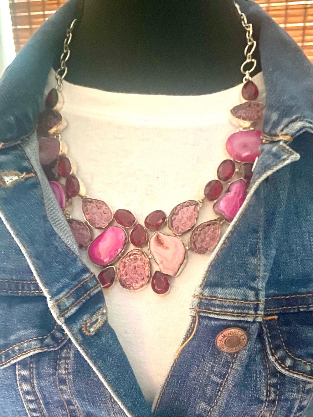 Statement Pink Agate Bib Necklace